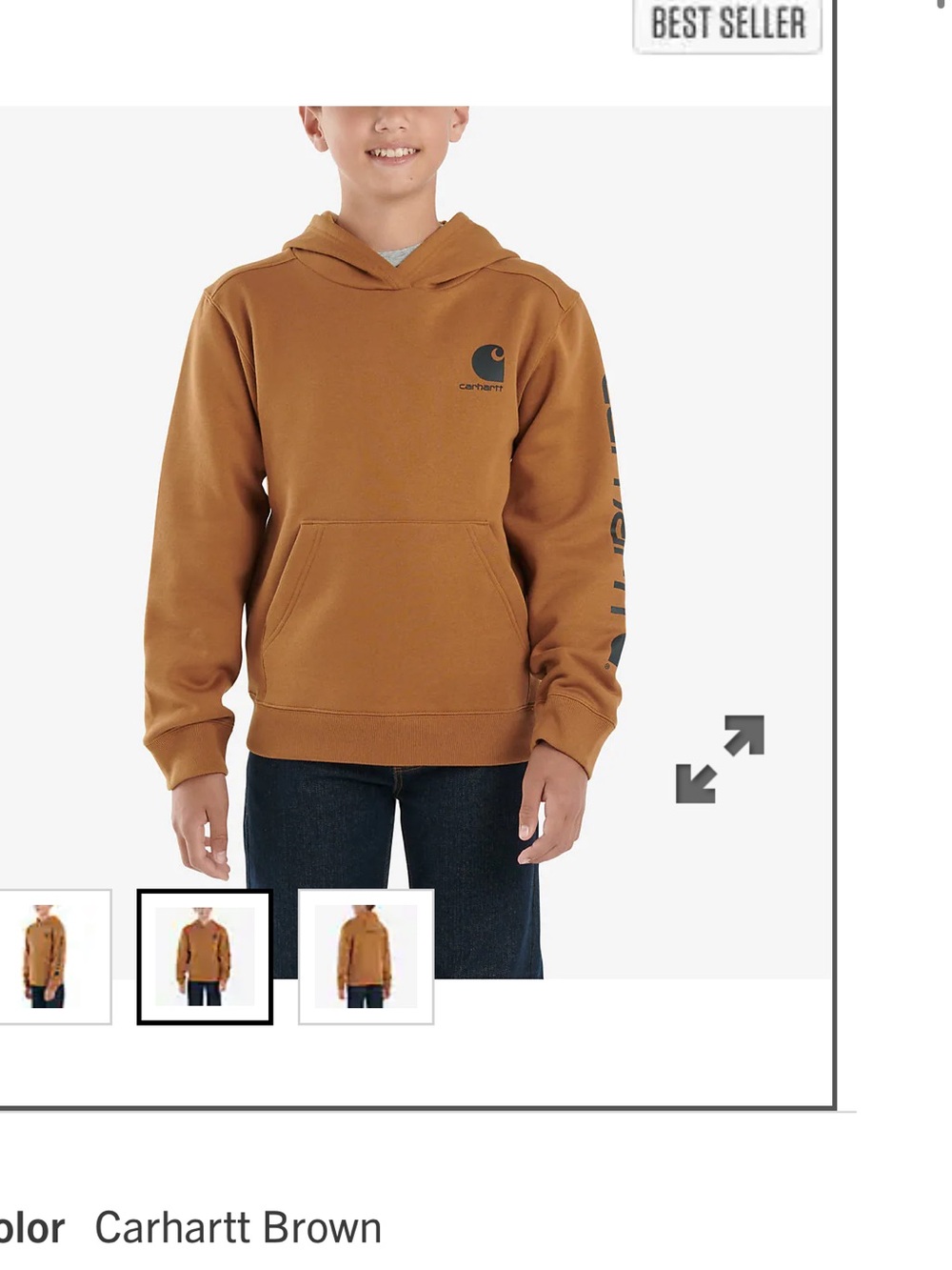 NWT! Carhartt Kid’s Tan Pullover Hoodie with Navy Logo Size 6